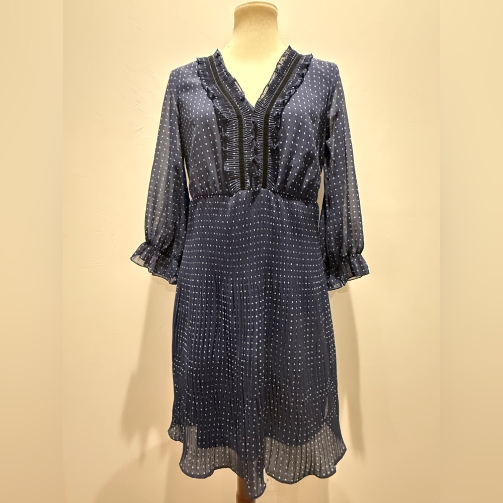 Dex Navy Long Sleeve Dress with Polka Dots